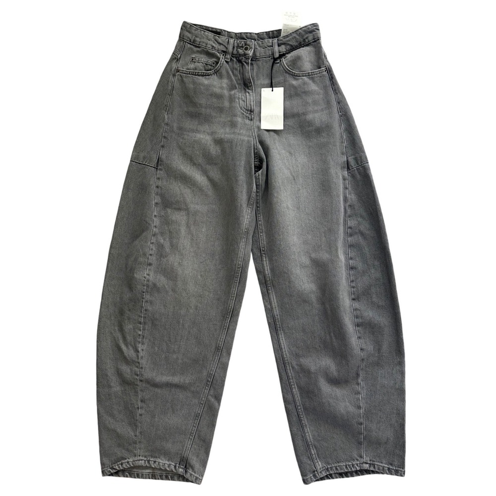 Zara Mid Rise Balloon Barrel Leg Ankle Length Jeans Grey NWT USA size 4